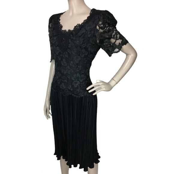 VTG 70s Barbara Chodos Michael Marcella Lace Puff Sleeve Pleat Skirt Midi Dress - Picture 5 of 10